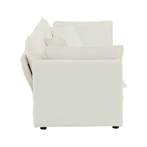 Modern Fabric Loveseat Sofa Couch For Living Room, Upholstered Large Size Deep Seat 2-Seat Sofa With 4 Pillows ,White Chenille